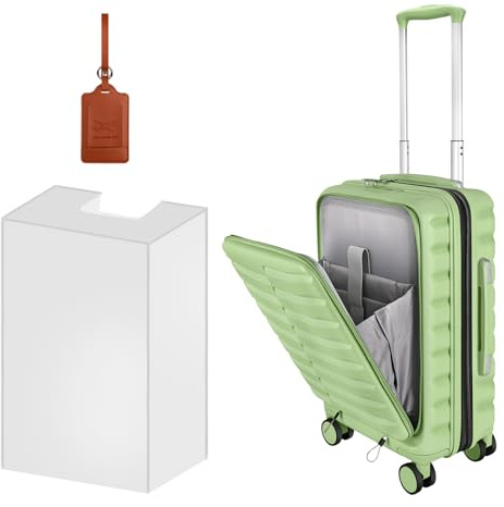 WireHot 22×14×9 Airline Approved Carry On Luggage with Front Open Pocket, Spinner Wheels, ABS+PC Hardshell Small 20inch Suitcase with Protective Cover and Luggage Tag, Avocado Green