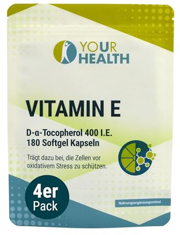 Vitamin E 400 I.E. - 360 mg D-Alpha-Tocopherol - Natürliche E-Vitamine als Nahrungsergänzungsmittel - Starkes Antioxidans - 720 Kapseln (4er Pack)