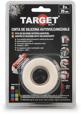 TARGET - Cinta de Silicona Autovulcanizable 3 M x 25 mm | Sellado hermético al instante. Para aplicaciones en Tuberías, Mangueras, Automoción, Cableado (BLANCO)