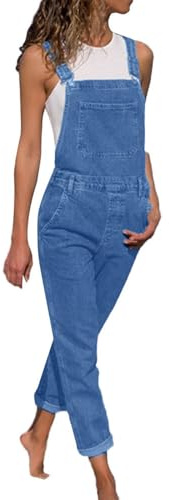 RuFengz Latzhose Damen Jeans Lässige Jumpsuit Damen-Latzhose Elegant Sommer mit Taschen Wide Leg Sommerhose Große G rößen Overalls Jeanshose Blau Arbeitslatzhose Baggy Arbeitsoverall