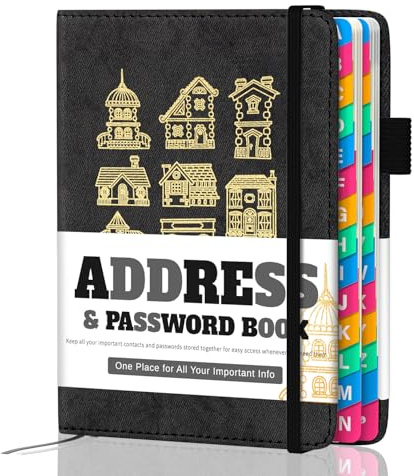 hi!SCI Address Book with Colorful Alphabetical Tabs (4.7 X 6.2) – Telephone Address Contact Book for Seniors, Address Book with Space for Website Address and Internet Passwords (Black)