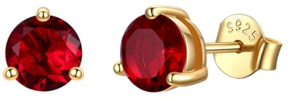 JustBeingCute Ohrringe Gold 585 Vergoldet Ohrstecker Silber 925 Zirkonia | Ohrstecker Gold mit Stein Geburtsstein Rot Grün Hypoallergen Stecker Schmuck Damen Geschenk für Frauen 4/5/6/6.5/7.5/8 mm