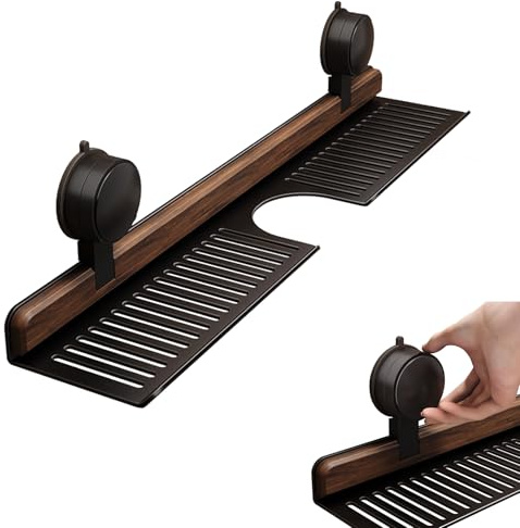 Walnuss-Regal mit Saugnapf, Wasserhahn-Organizer Für Badezimmer, Waschbeckenregal über dem Wasserhahn, Wandmontiertes Regals Ohne Bohren Waschbeckenregal Für Badezimmerarmaturen (Schwarz, 63CM)