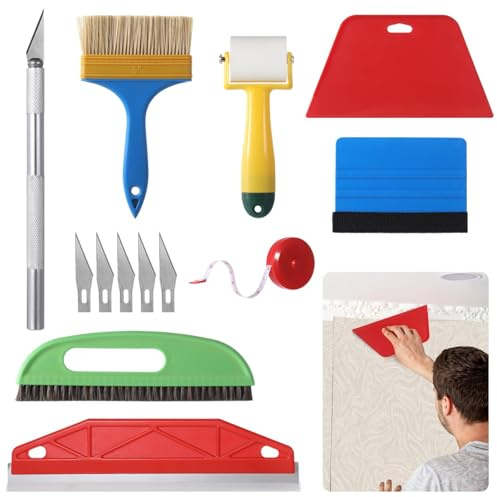 Tressify 13-Piece Wallpaper Smoothing Kit, Includes 5 Replacement Blades, Squeegees, Roller, Cutter, Brush, and More for DIY Vinyl & Glass Film Projects