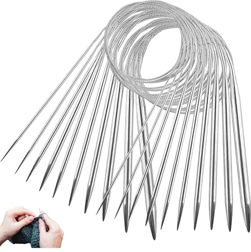 Metall Rundstricknadel 40CM,10 Stück Rundstricknadeln Set,Stricknadeln Set mit 10 Größe 2/2,5/3/ 3,5/4/ 4,5/5/ 5,5/7/ 8mm,Rund Stricknadeln für Pullover, Schal, Decke oder Großes Projekt