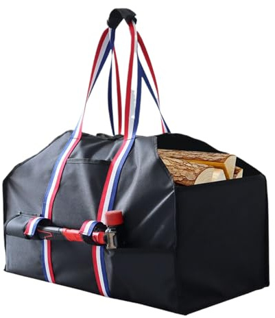 Firewood Carrier - Waterproof Tote with Axe Strap | Heavy Duty 600D Oxford Fabric Bag | Wood Transport Accessory for Stove, Grill, Barbecue, Outdoor Camping, Garden, Patio and Home Heating Storage