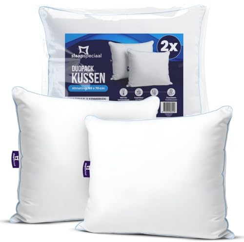 Slaapspeciaal Kopfkissen 60x70cm - Kissen aus Baumwolle-Bezug [2er Set] | Ergonomisches Schlafkissen mittlere Festigkeit [Stützt Kopf und Nacken] - Aktive Luftzirkulation