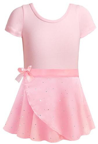 Maillot de ballet para niñas con falda desmontable, corbata combinada, mangas con volantes, vestido de ballet de 2 a 12 años, Rosa., 3-4 años