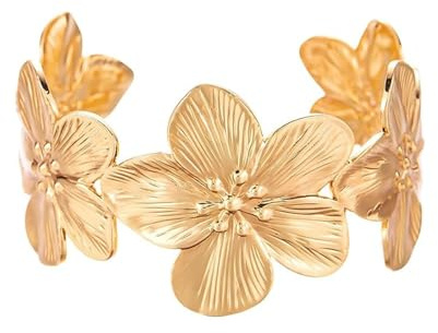 MisFun Bracelets Femmes Bracelets à Manchette Bracelet Ouvert En Bracelet Fleurs Personnalisés Plage Bijoux Vacances Niche Jonc Ouverts Accessoires Mode et Polyvalence pour Femmes (Or)