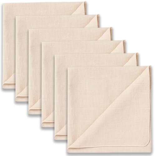 Linen Napkins, Set of 6 Cloth Napkins, Fabric Napkins for Dining Table, Beige Table Cloth, Cotton Napkin, Prime Linens