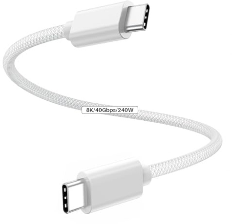 ZeroneTeck Cable USB4 GEN3 40Gbps para Thunderbolt 4 0.3M, USB Type C Vídeo 8K@60hz, 240W Carga Rápida PD 3.1, Compatible con Portátiles, Móviles, Dispositivos USB-C, Serie iPhone 17/16/15