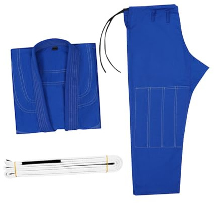 lopituwe Jiu Jitsu-dräkt, midjebälte, tillverkad av polyester, andningsbar, bekväm och lätt, gi för barn, kampsport, brasiliansk jiu jitsu-gi, turnerings-kimono-uniformer, Blå, A3