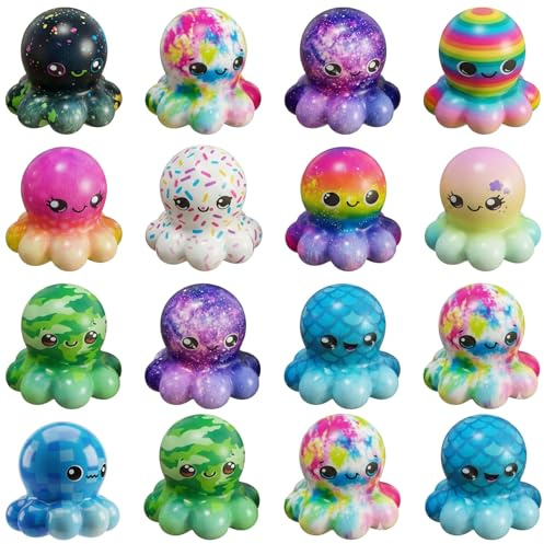 16Pcs Fidget , Kawaii Mini Octopus, Soft Stress Relief, Improving Focus, Stress for Boys Girls Party Birthday Gift Party Bag Fillers