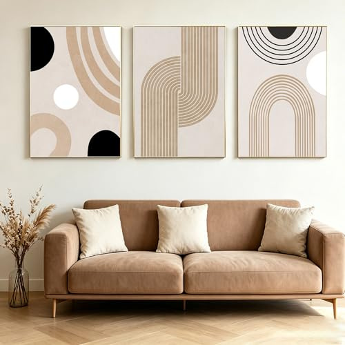 JLCZBT Lot de 3 images sur toile - Tableau mural géométrique minimaliste - Ligne abstraite - Décoration murale - Sans cadre (géométrique B, 30x45cm)