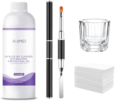 AIJIMEI Poly Gel Nail Slip Solution Set 120ml for Polygel Builder Poly Nails Hard Gel Cleanser Solutions 4Fl.oz with Nail Art Tool