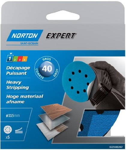 Norton Lot de 5 Disques Pex 8 Trous auto-agrippants expert Diamètre 115 mm Grain 40