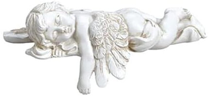 TEMPELWELT® Deko Engel Figur Liegend Schlafend 16 cm lang, Polystein Antik Weiß Altweiß, Kantensitzer Engelfigur Schutzengel Engelkind Dekoengel Engelchen