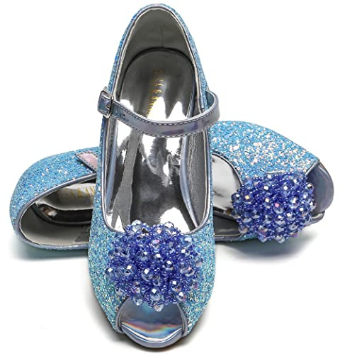 ELSA & ANNA Zapatos de princesa niña - Zapatos de fantasía con brillos y cristales - 3 cm tacón - Para fiestas, cumpleaños y cosplay - Tacones niña princesa (BLU23) (30)