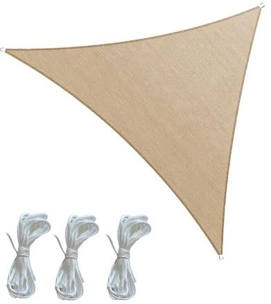 Rebecca Mobili Tenda A Vela Triangolare Telo Parasole Beige Con Corde Polietilene Protezione Raggi Solari 3x3x3 mt (Cod. RE6339)