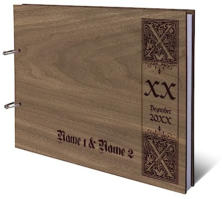 Hochzeit Gästebuch Okoume Holz Gravur individuell Holzcover mit 144 Naturpapier Innenseiten DIN A4 quer 302 x 215 mm - Siegelbrief