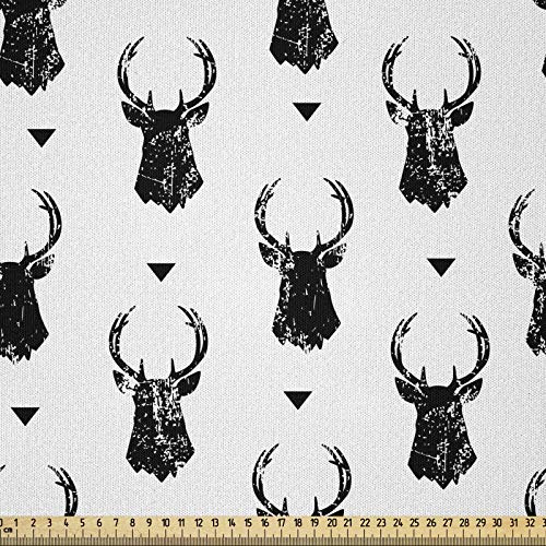 ABAKUHAUS Hirsch Stoff als Meterware, Monochrome Tierkopf, Microfaser Stoff für Dekoratives Basteln, 1M (230x100cm), Weiß Schwarz