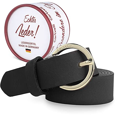 Cartvelli schmaler Ledergürtel Damen Schwarz 2,5cm mit Geschenkbox - Made in Germany - Gürtel schmal 105cm Schließe Gold DG19s-105