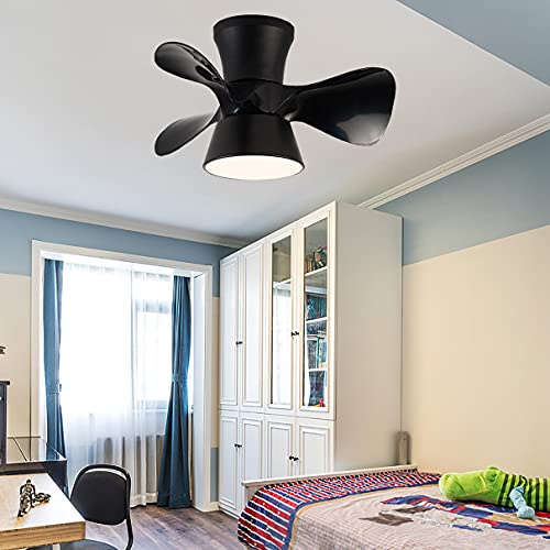 Reversible Fan with Ceiling Light Silent 6 Speeds Kids Bedroom LED Dimmable Ceiling Fan Light with Remote Control Modern Living Room Quiet Fan Ceiling Light with Timer,Black