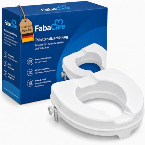 FabaCare Toilettensitzerhöhung Smart 5 cm ohne Deckel, 250 kg | WC-Erhöhung mit Hygieneausschnitt, Fixierschrauben und rutschsicherem Toilettenaufsatz