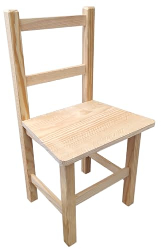 Acan Tradineur - Silla Infantil de Madera Natural, Respaldo de Listones, Altura del Asiento 29,3 cm, Silla para niños sin Tratar con reposapiés - 57 x 31 x 26 cm
