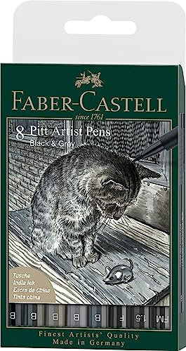 Faber-Castell 167171 - Tuschestift Pitt Artist Pen, Black & Grey, B, F, 1.5, FM, 8er Etui