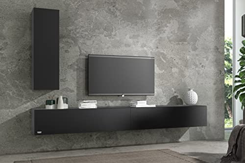 Wuun® TV-Schrank Lowboard Somero | 100cm bis 360cm | Korpus Schwarz-Matt - Front Schwarz-Matt