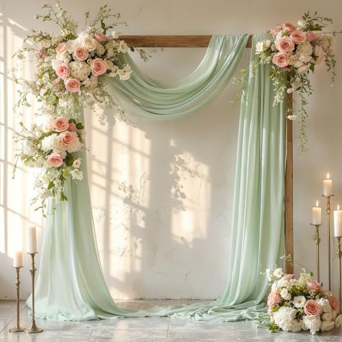 PARTISKY Wedding Arch Draping Fabric, 1 Panel 28 x 19Ft Sage Green Sheer Fabric Drapes Backdrop Curtain for Wedding Ceremony Party Ceiling Decor（1 Panel）, Sage Green