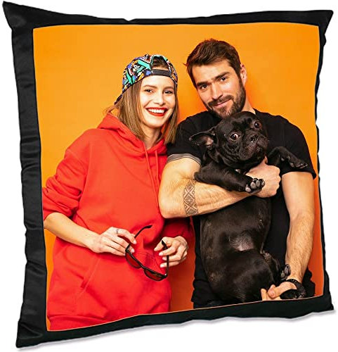Ocadeau Cojín Cuadrado Negro Personalizado - Cojín Negro Brillante imprimible 45 x 45 cm