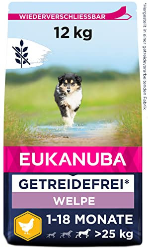 Eukanuba Welpenfutter getreidefrei mit Huhn für große Rassen - Trockenfutter ohne Getreide für Junior Hunde, 12 kg