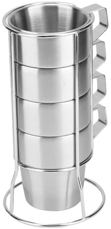 Stapelbare Espressotassen, 4er-Set,Kaffeetassen mit Ständer, doppelwandiges Edelstahl-Kaffeetassen-Set, stapelbare Kaffeetassen Kaffeebecher aus Metall Stapelbare Camping Kaffeebecher für das Heimcafé
