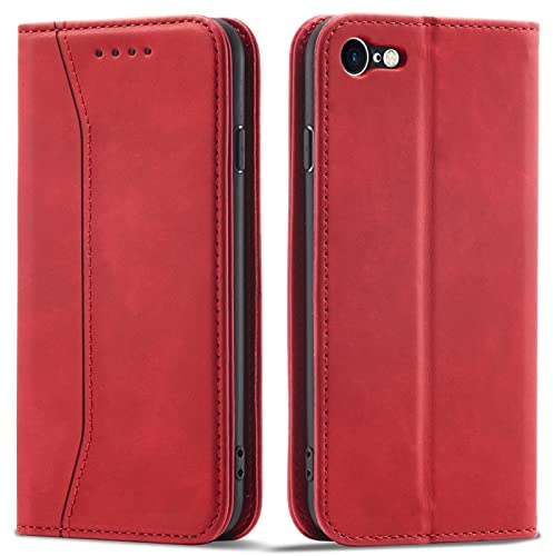 OKZone Kompatibel mit iPhone 6S / iPhone 6 (4,7 Zoll) Hülle, Magnet Leder Tasche Handyhülle, Kartenfächer Schutzhülle, [Premium PU Leder] Flip Klappbare Stoßfeste Magnetische Standfunktion (Rot)