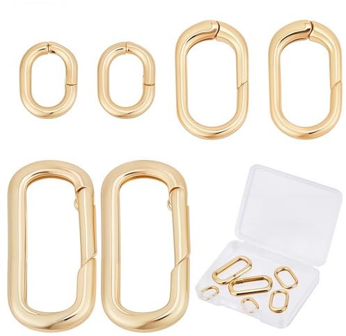 SUNNYCLUE 1 Box 6 Stück 3 Größen Spring Gate Ring 18 Karat Gold, Messing Ovale Verschlüsseanhänger, Verschlüsseanhänger Karabinerverschluss Verschluss Für Schmuckherstellung Verschlüsseanhänger Tasche