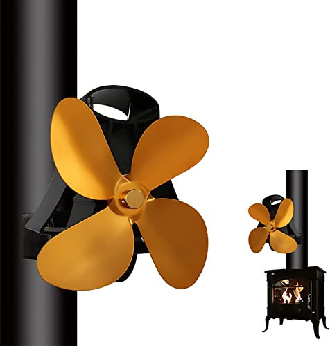 Ventilatore Stufa Legna, Ventilatore Camino, Ventilatore Stufa, Forte Magnete 4 Pale Ventilatore, Silenziosa Ventilatore Stufa Per Legna Camino Bruciatore Tronchi Stufa Stufa Pellet,D'oro