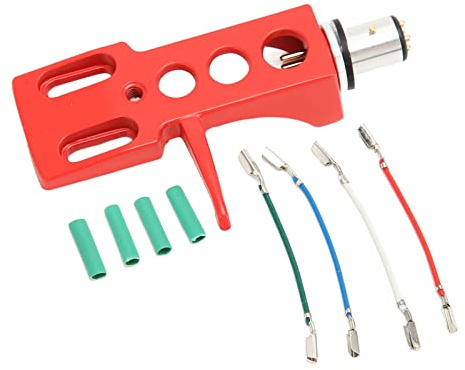 Septpenta Casque Phono avec Fils Conducteurs à Code Couleur, Alliage D'aluminium Solide Et Stable, Son Plus Pur Et Plus Riche, Porte Aiguille Universel en Vinyle LP pour Divers Phono(Rouge)