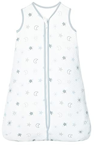 Lictin Sommerschlafsack 1.0 Tog - 100% Baumwolle für Jungen und Mädchen, Schlafsack mit Einstellbarer Länge 65-83 cm - Weißer Stern Mond