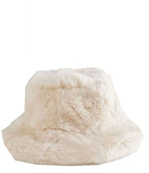 FASHION 7STAR Damen Fischerhut aus flauschigem Fell, weich, Winter, warm, Fischerhut, einfarbig, bedruckt, beige, Einheitsgröße
