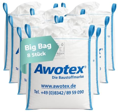 AWOTEX 8 Stück Big Bag beschichtet in 90 x 90 x 110 cm I Säcke mit 4 Hebeschlaufen I mit 1000kg Traglast I Baustellen-Zubehör I Säcke für Baustelle & Landwirtschaft