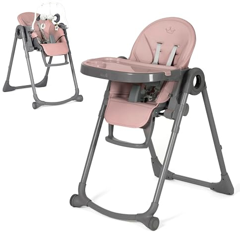 Allis Baby Lola Highchair - 4-in-1 Adjustable Folding Highchair for Babies & Toddlers - with Multiple Height and Seat Positions, Removable Tray, Safe 5 Point Harness (Pink)