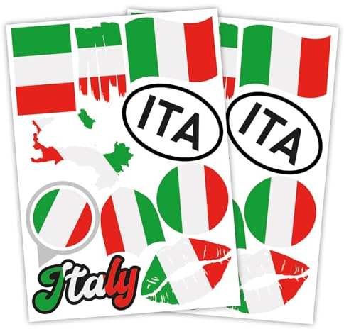 Finest Folia 2er Set DIN A4 Länderaufkleber Fahne Aufkleber Länderfahne Flagge für Auto Motorrad Sticker Länderflagge selbstklebend wetterfest R217 (26 Italien)