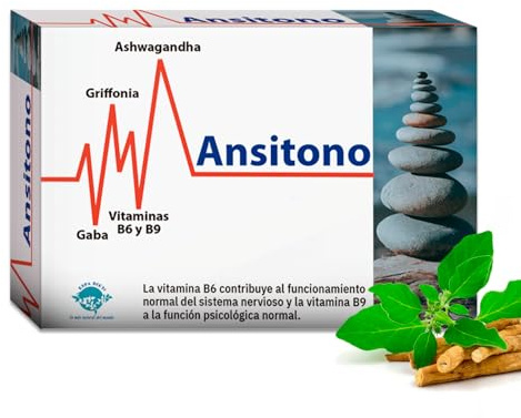 Espadiet Ansitono – ashawandha, griffonia, G.A.B.A y vitaminas B6 y B9 – Contribuye al Funcionamiento Normal del Sistema Nervioso – Favorece el Equilibrio Mental – 30 Cápsulas de 506 mg