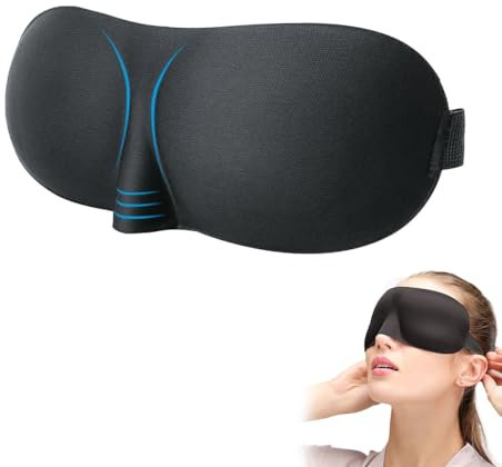 Ruayia 1 Stück Schlafmaske für Herren und Frauen, Weiche und Atmungsaktive Augenmaske mit Verstellbarem Riemen, Lichtblockierende Schlafbrille für Reisen, Schwarz