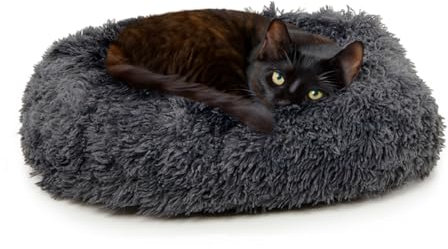 CanadianCat Company | Flauschiges Plüschbett für Katzen, Katzenbett Donut, waschbar Katzenschlafplatz Katzenkissen Katzenkorb rund dunkelgrau, ca. 50 x 50 x 20 cm
