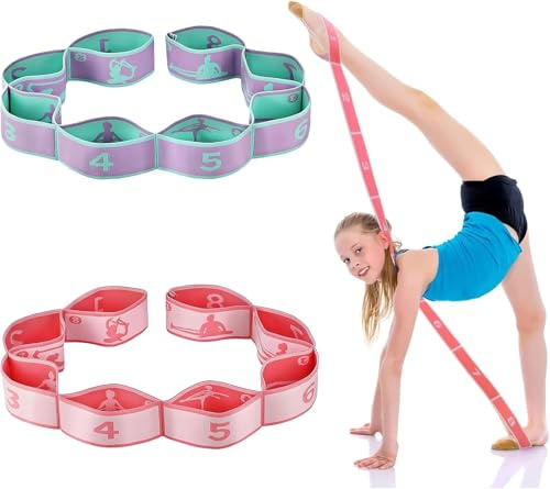 Yuqilin Yoga Durt mit 8 Schleifen, 2 Stück Yoga Stretching Band, Dehnungsband Fitnessband mit Schlaufen, Hochelastischer Strechband Dehnen Gymnastik, Dehnband Gymnastikband Elastisch für Pilates