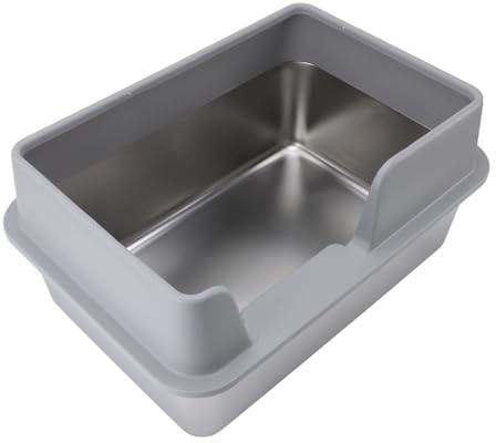 Pssopp Katzentoilette Katzenklo Groß XL Offene Edelstahl Katzentoilette Kaninchentoilette 50x35x25cm, Hohem Rand Toilette für Große Katze und Großes Häschen