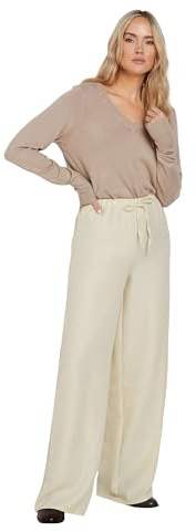 Long Tall Sally - LTS Tall Textured Wide Leg Trousers - Women's Cream